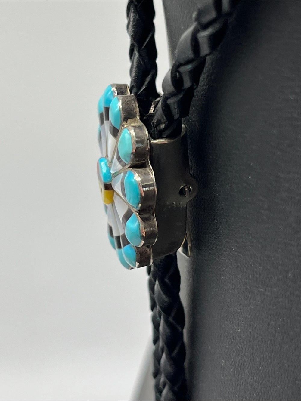 Native American Bolo Tie 36 inches sterling silver inlay Zuni - Picture 4 of 9